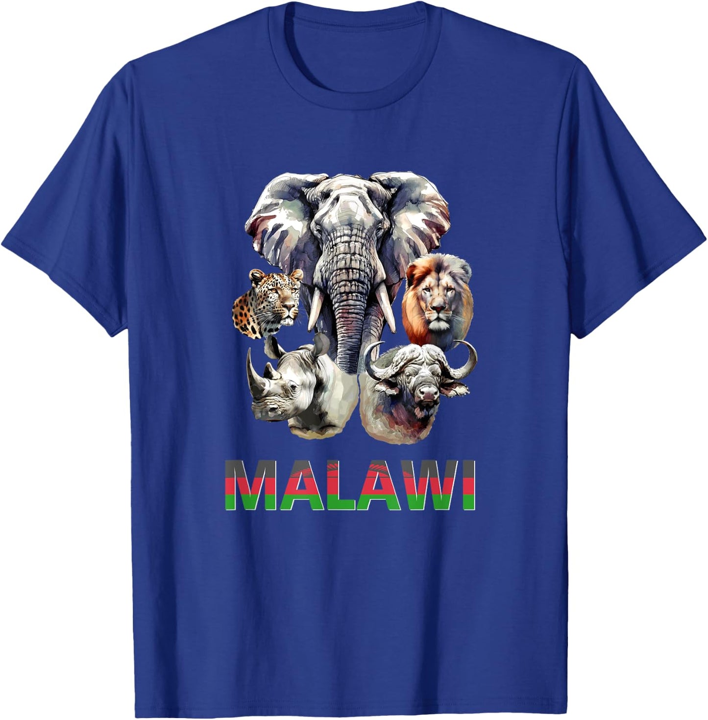 Malawi Big Five Wildlife in Watercolor for Malawi Fans T-Shirt - T-Shirt | Royal