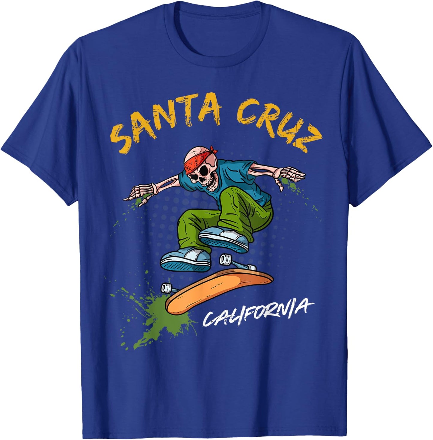 Santa-Cruz Skeleton Skateboard Beach Funny Halloween men T-Shirt - T-Shirt | Royal