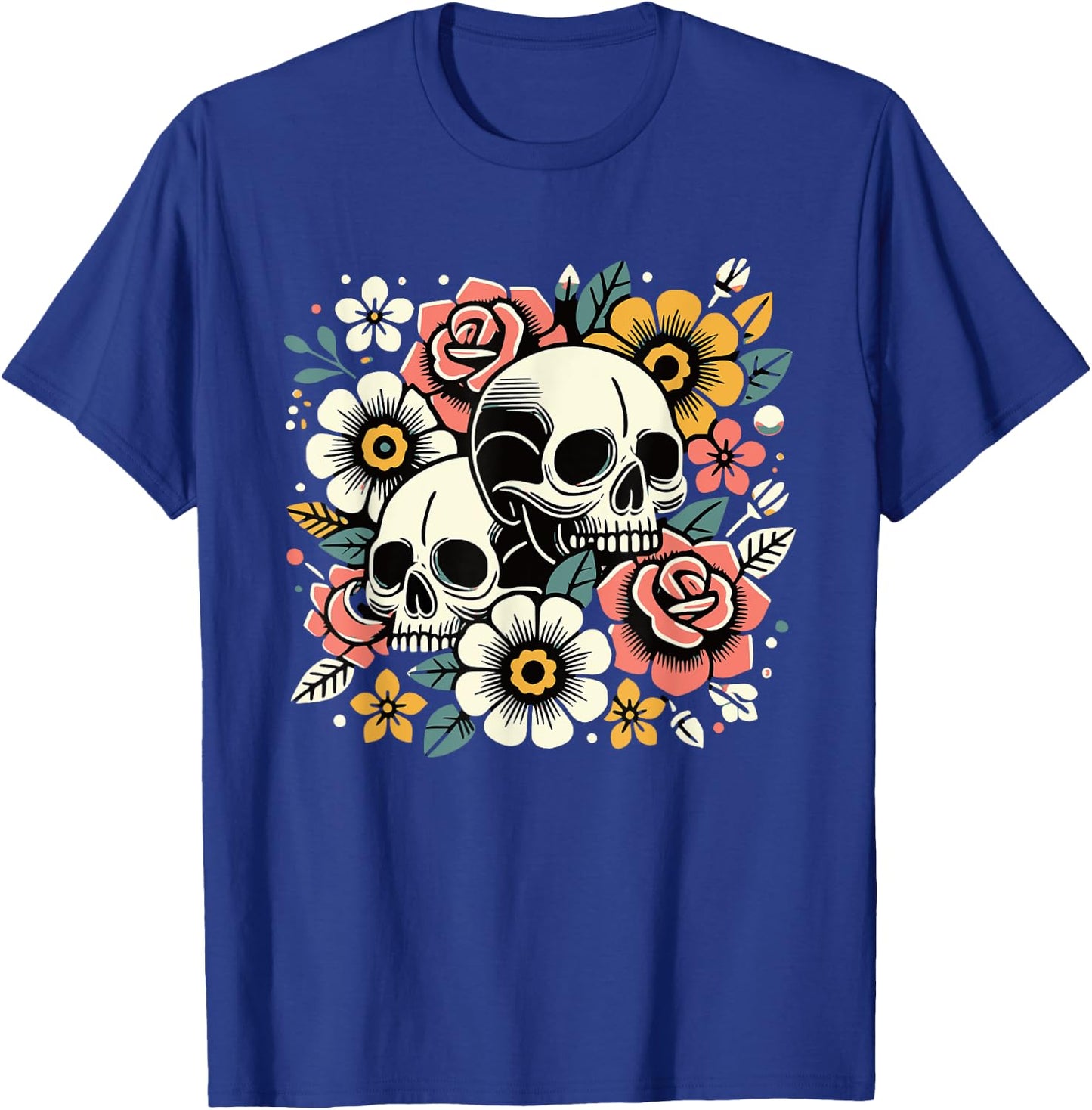Boho Wildflowers Floral Nature Flower Skull Graphics T-Shirt - T-Shirt | Royal
