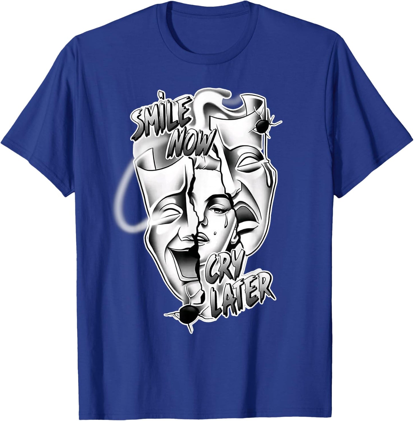 Smile Now Cry Later Pretty Girl Chicano Blackwork T-Shirt - T-Shirt | Royal