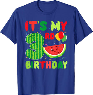 Watermelon Themed 3rd Birthday 3 Year Old Summer Party T-Shirt - T-Shirt | Royal