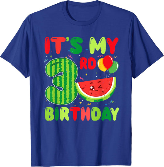 Watermelon Themed 3rd Birthday 3 Year Old Summer Party T-Shirt - T-Shirt | Royal