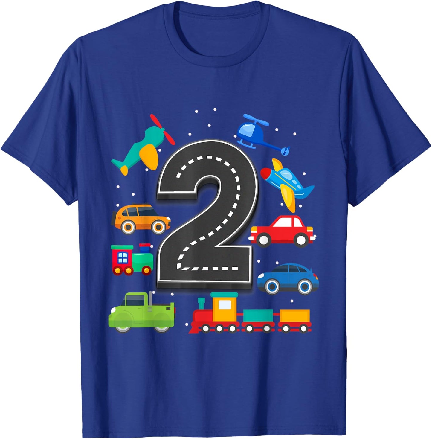 2 Year Old Transportation Birthday Boy 2nd Toddler Truck Car T-Shirt - T-Shirt | Royal