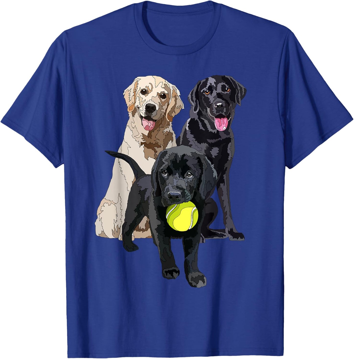 Happy Yellow Labrador Black Retriever And A Puppy Dog Men Women Girls Kids T-Shirt - T-Shirt | Royal