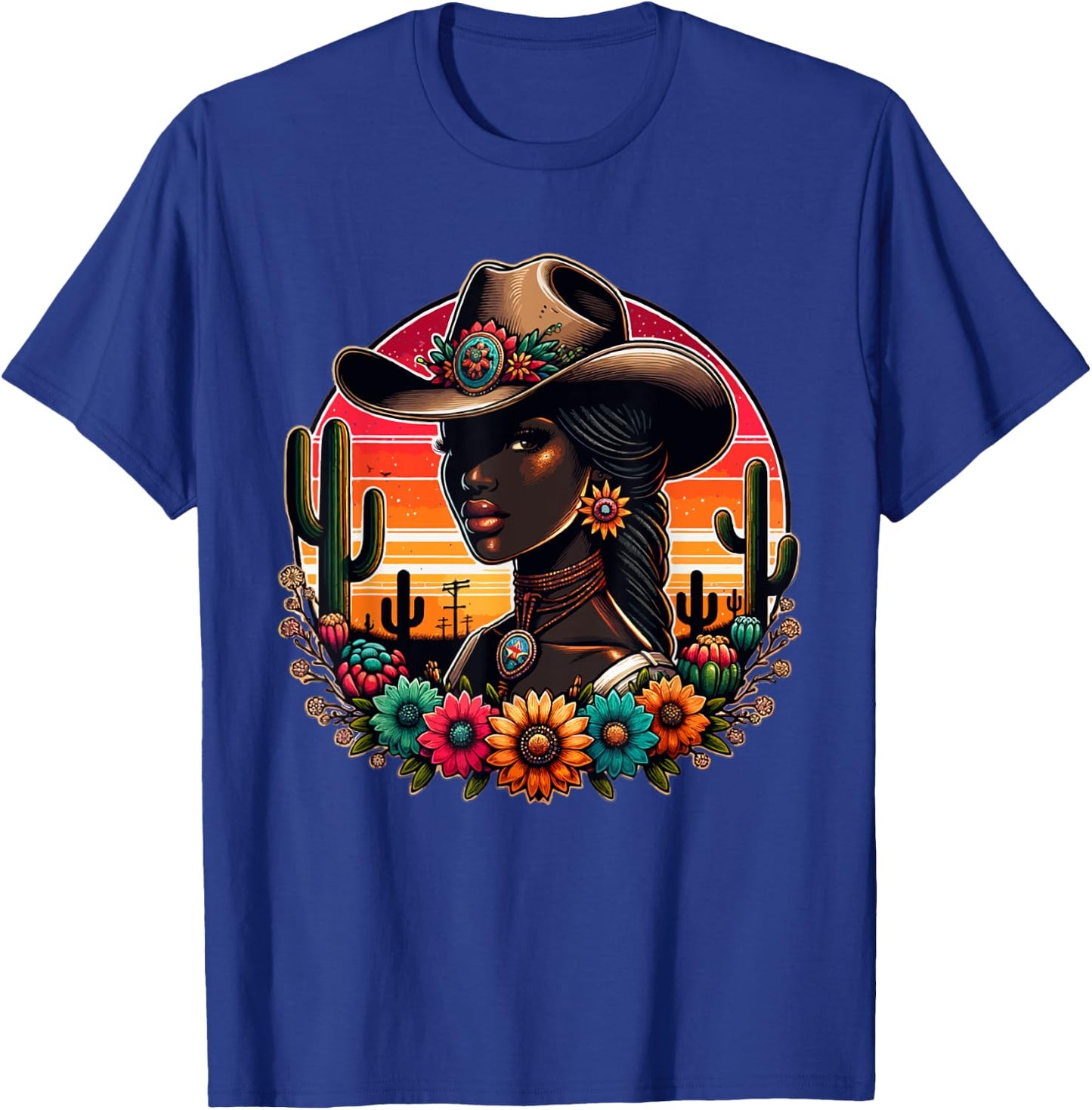 Black Cowgirl Western Rodeo Melanin Texas Woman Girl country T-Shirt - T-Shirt | Royal