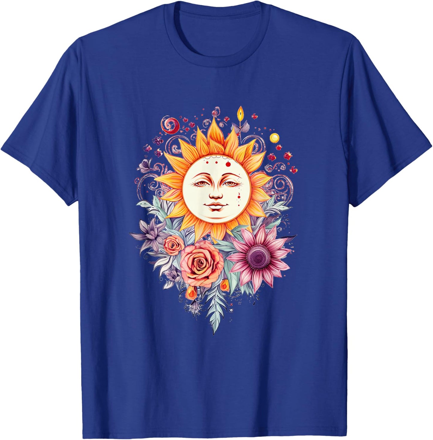 Mystic Sun and Moon Woman Mystical Flowers Aesthetic T-Shirt - T-Shirt | Royal