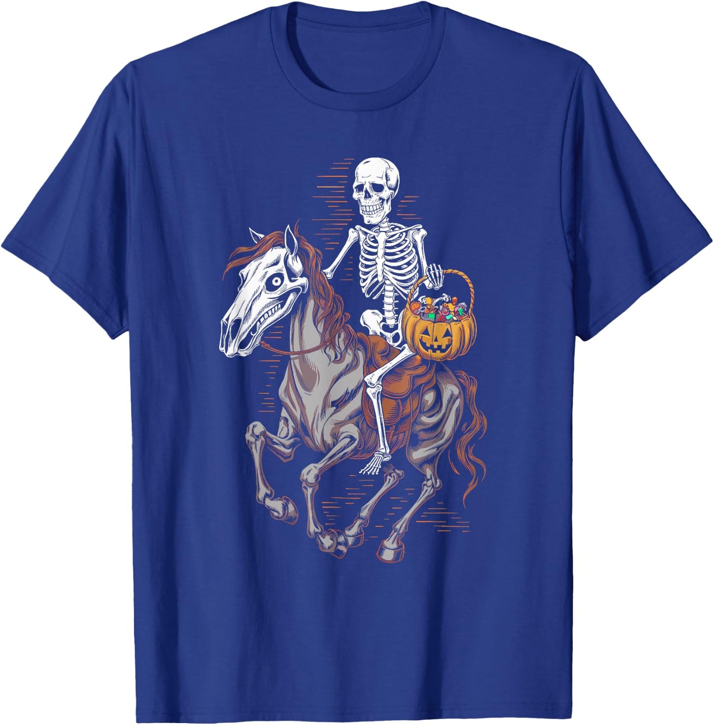 Skeleton Riding Mummy Horse Halloween Candy Fun T-Shirt - T-Shirt | Royal