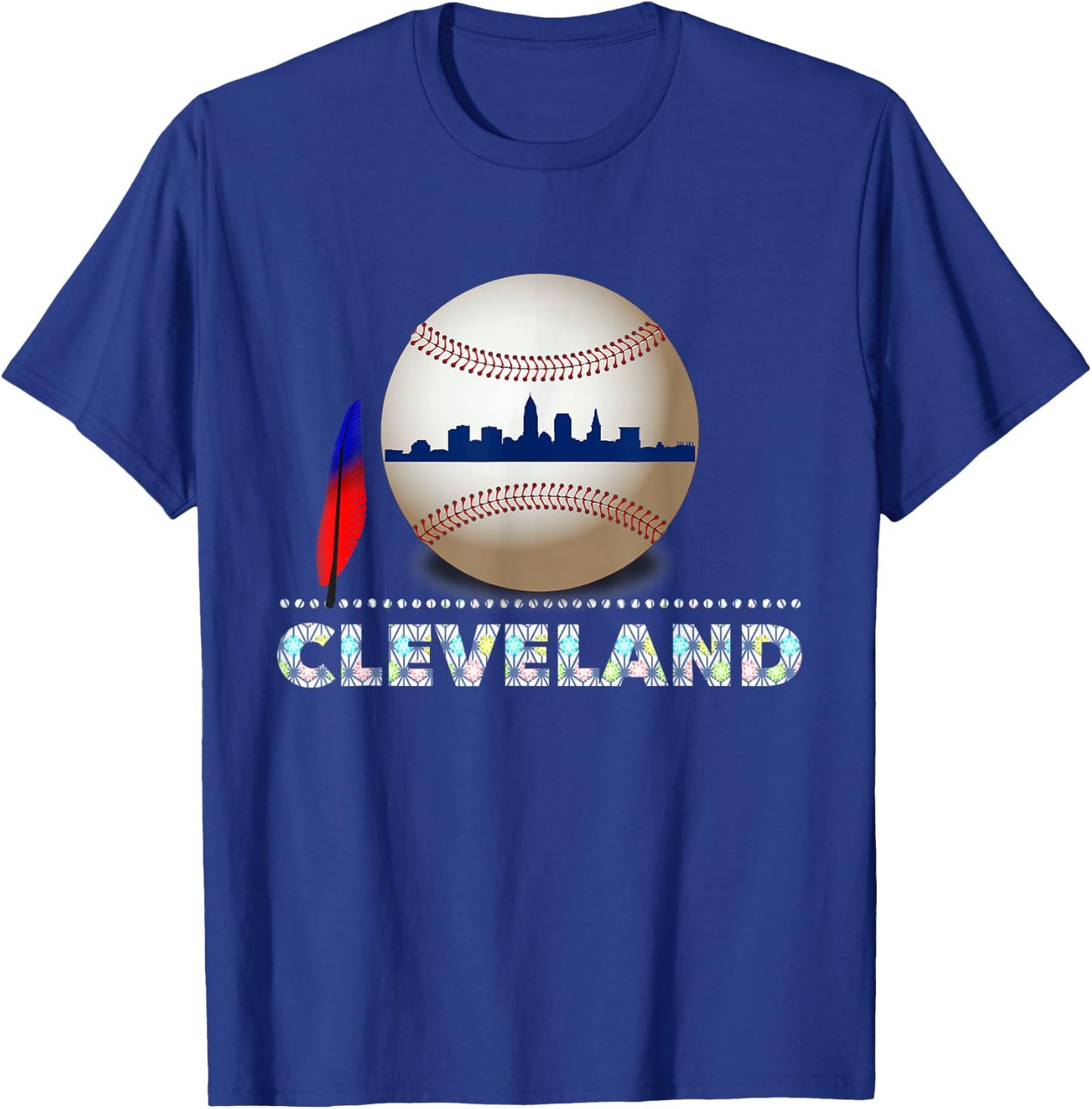 Cleveland Hometown Indian Tribe Ball with Skyline T-Shirt - T-Shirt | Royal
