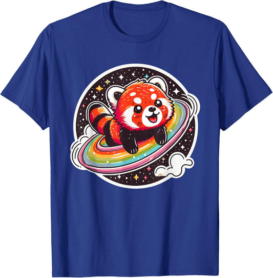 Cute Red Panda in Space Cartoon Style Funny and Colourful T-Shirt - T-Shirt | Royal