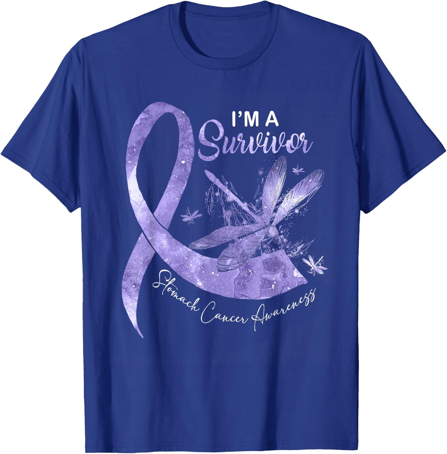 I'm A Survivor Stomach Cancer Dragonfly Periwinkle Ribbon T-Shirt - T-Shirt | Royal