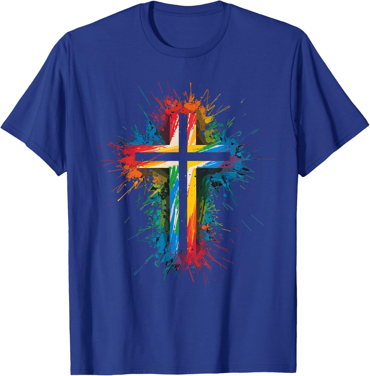 Colorful Paint Splash Cross Art Graphic T-Shirt - T-Shirt | Royal