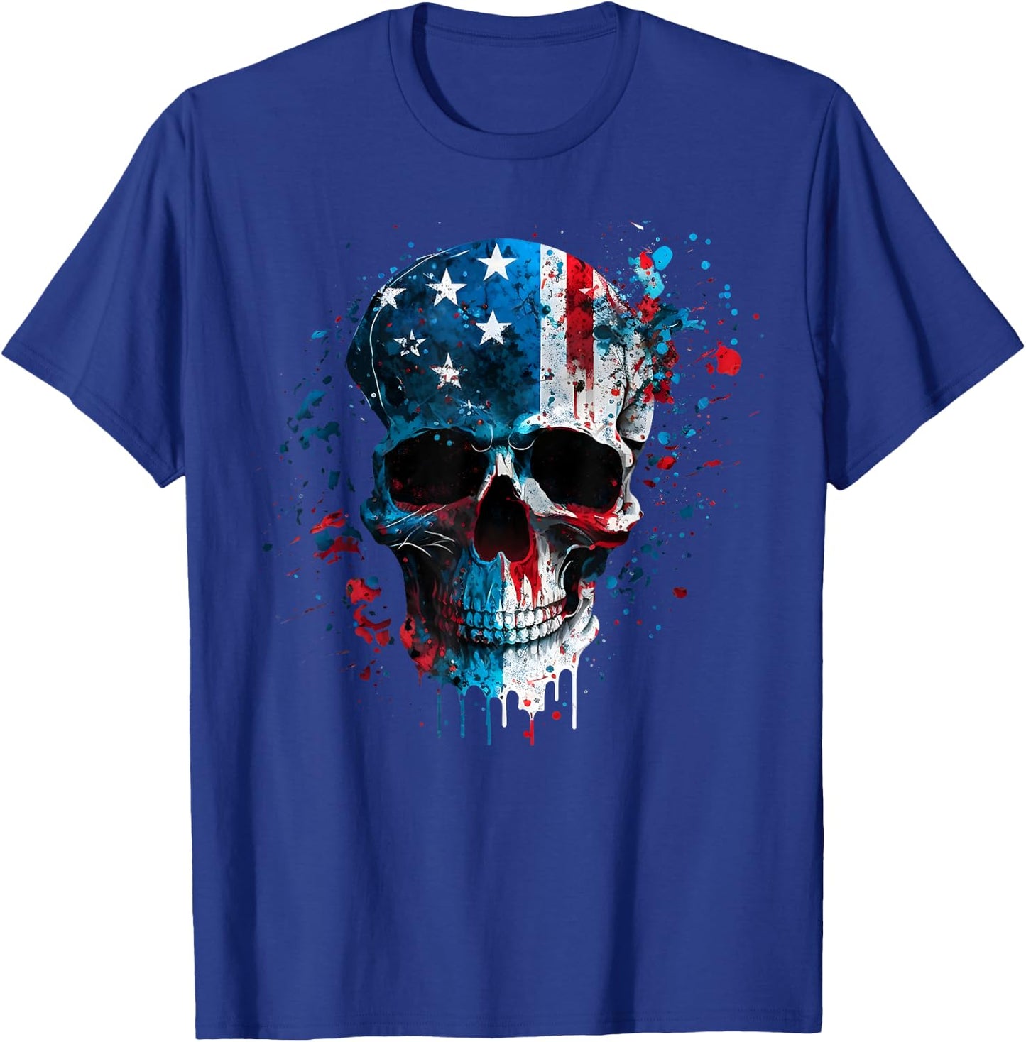 Skull Skeleton American Flag Freedom Patriotic 4th of July T-Shirt - T-Shirt | Royal