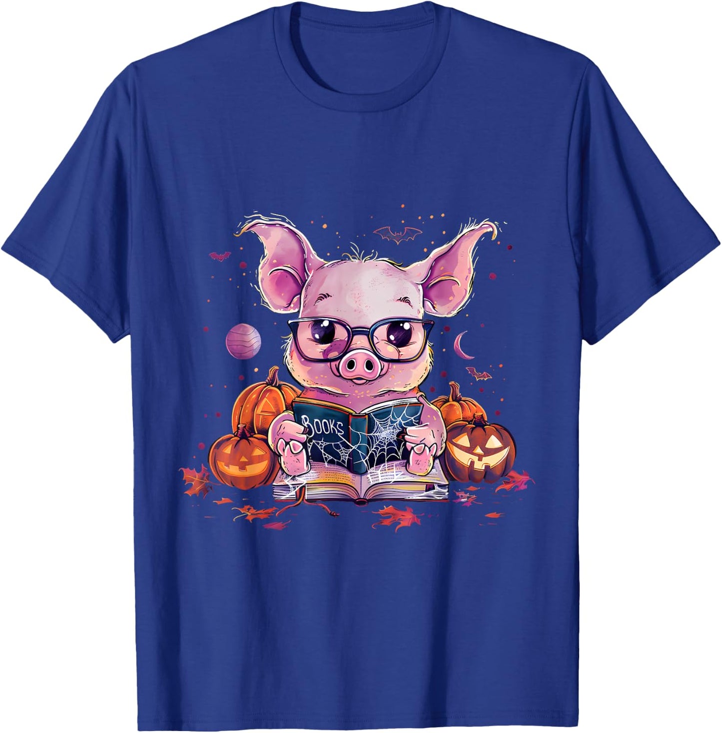 Pig Halloween Costume Pumpkin Witchcraft Book Reading T-Shirt - T-Shirt | Royal