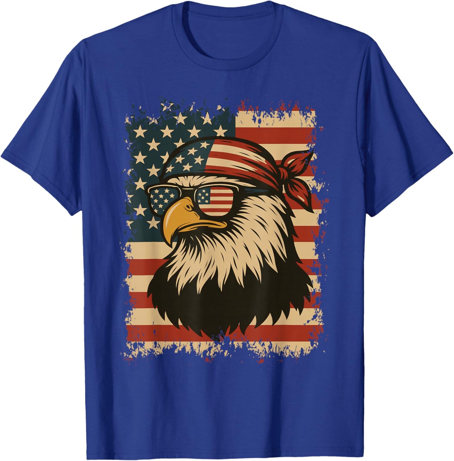 American 4TH Of July Bald Eagle Patriotic USA Flag Bandana T-Shirt - T-Shirt | Royal