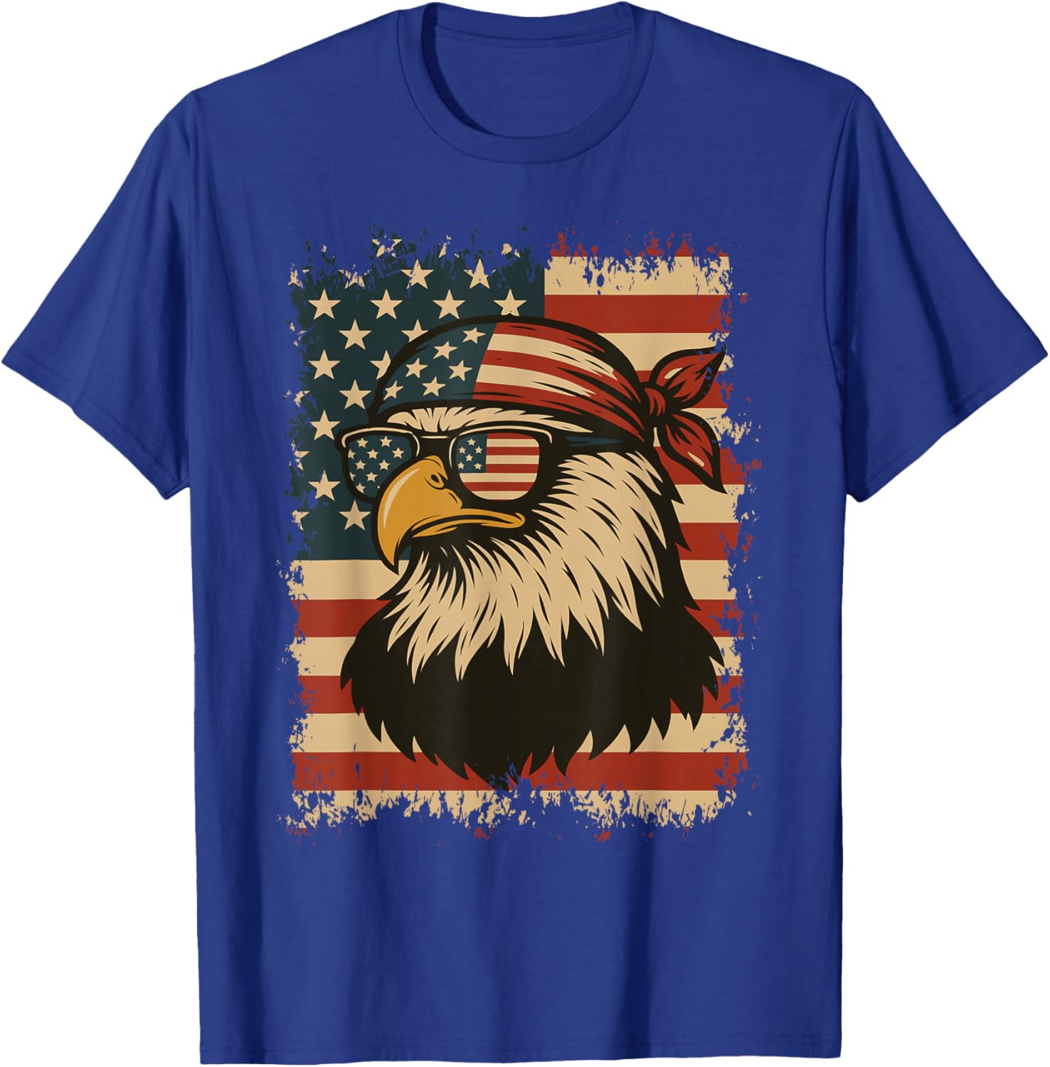 American 4TH Of July Bald Eagle Patriotic USA Flag Bandana T-Shirt - T-Shirt | Royal