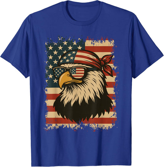 American 4TH Of July Bald Eagle Patriotic USA Flag Bandana T-Shirt - T-Shirt | Royal
