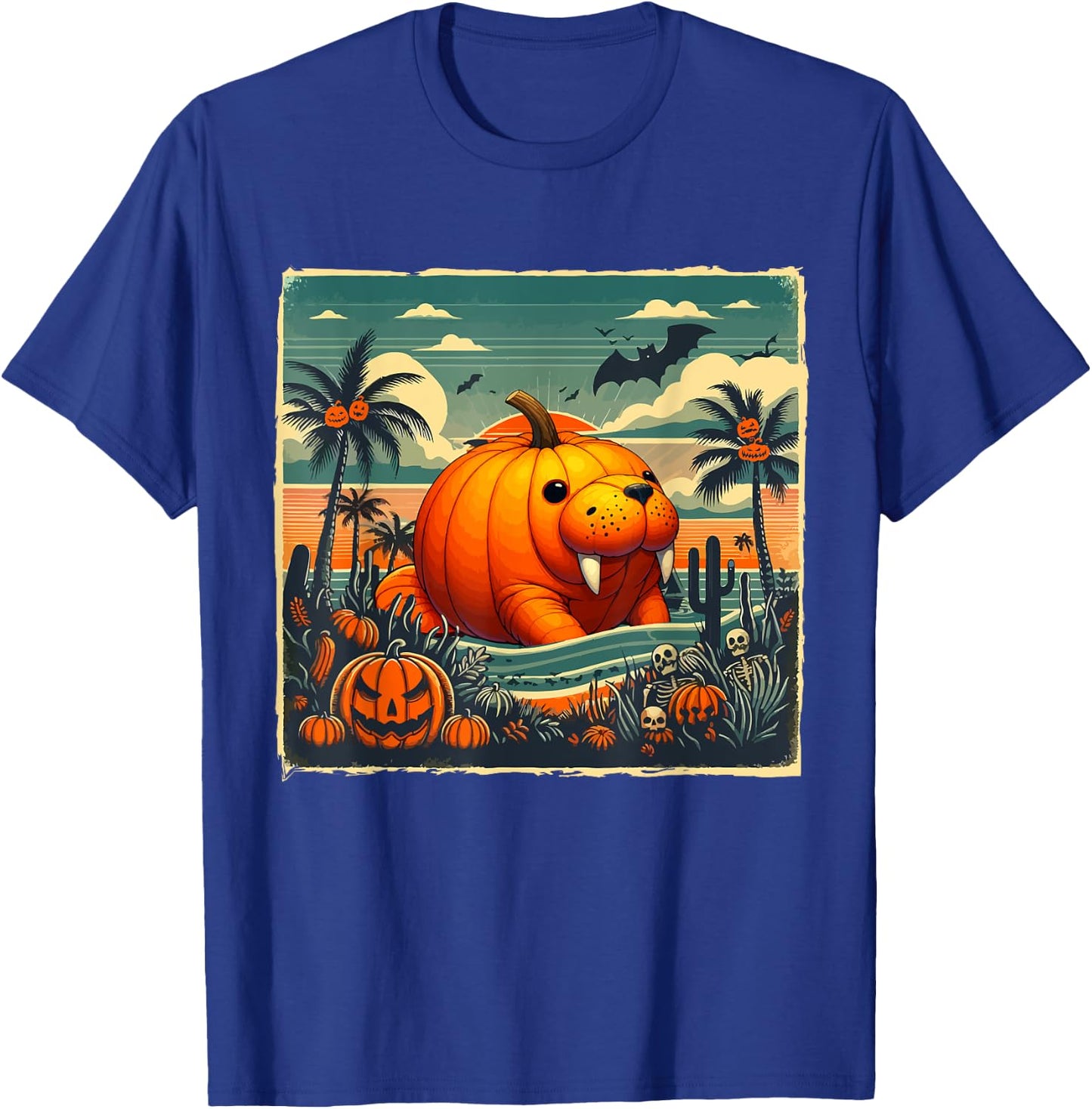 Horror Carved Pumpkin As Manatee Halloween Costume Beach T-Shirt - T-Shirt | Royal