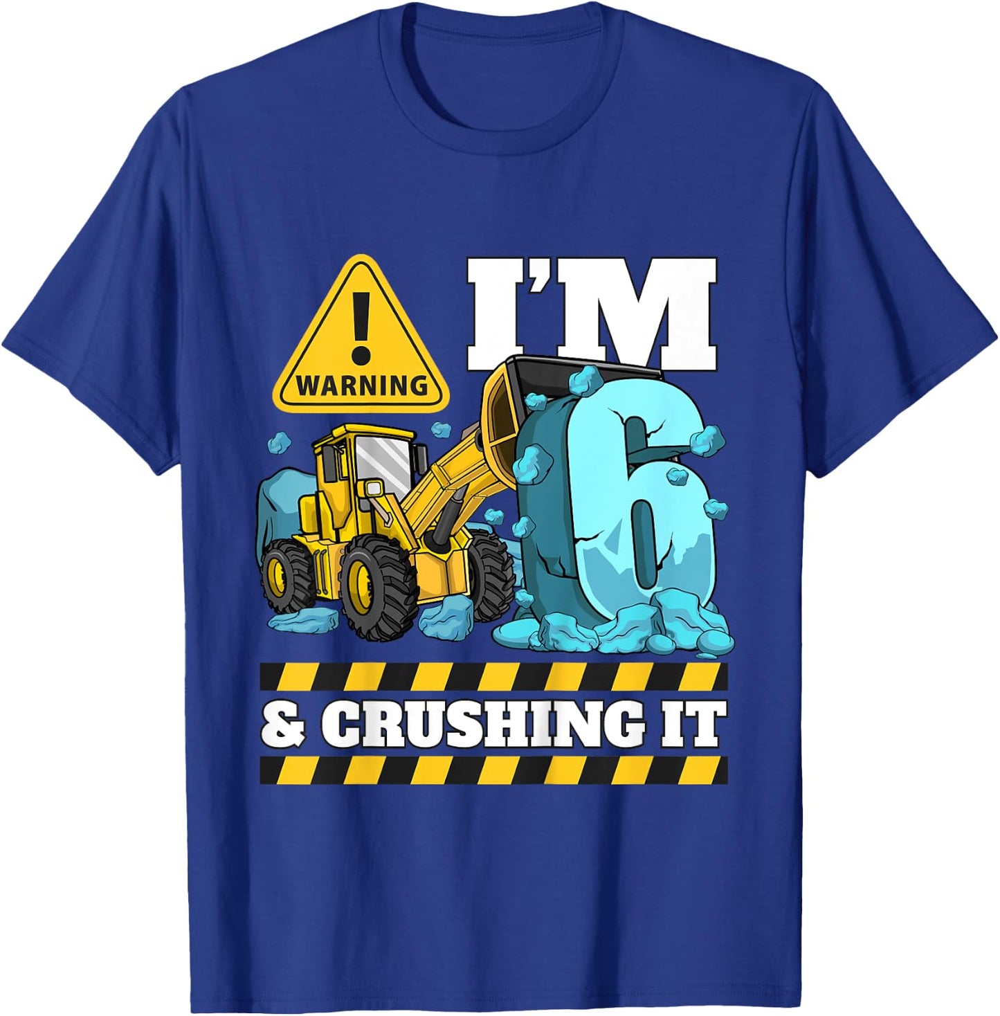 Kids Construction Truck 6th Birthday Boy 6 Six Bulldozer Digger T-Shirt - T-Shirt | Royal