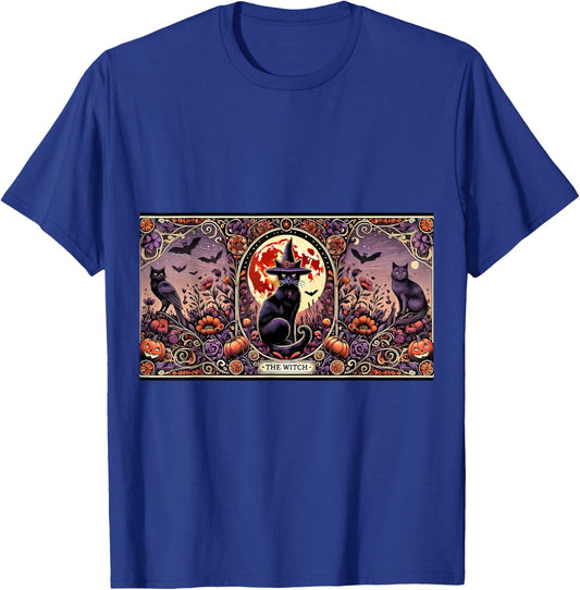 Vintage Gothic The Witch Black Cat Tarot Card Halloween 2024 Women Kids T-Shirt - T-Shirt | Royal