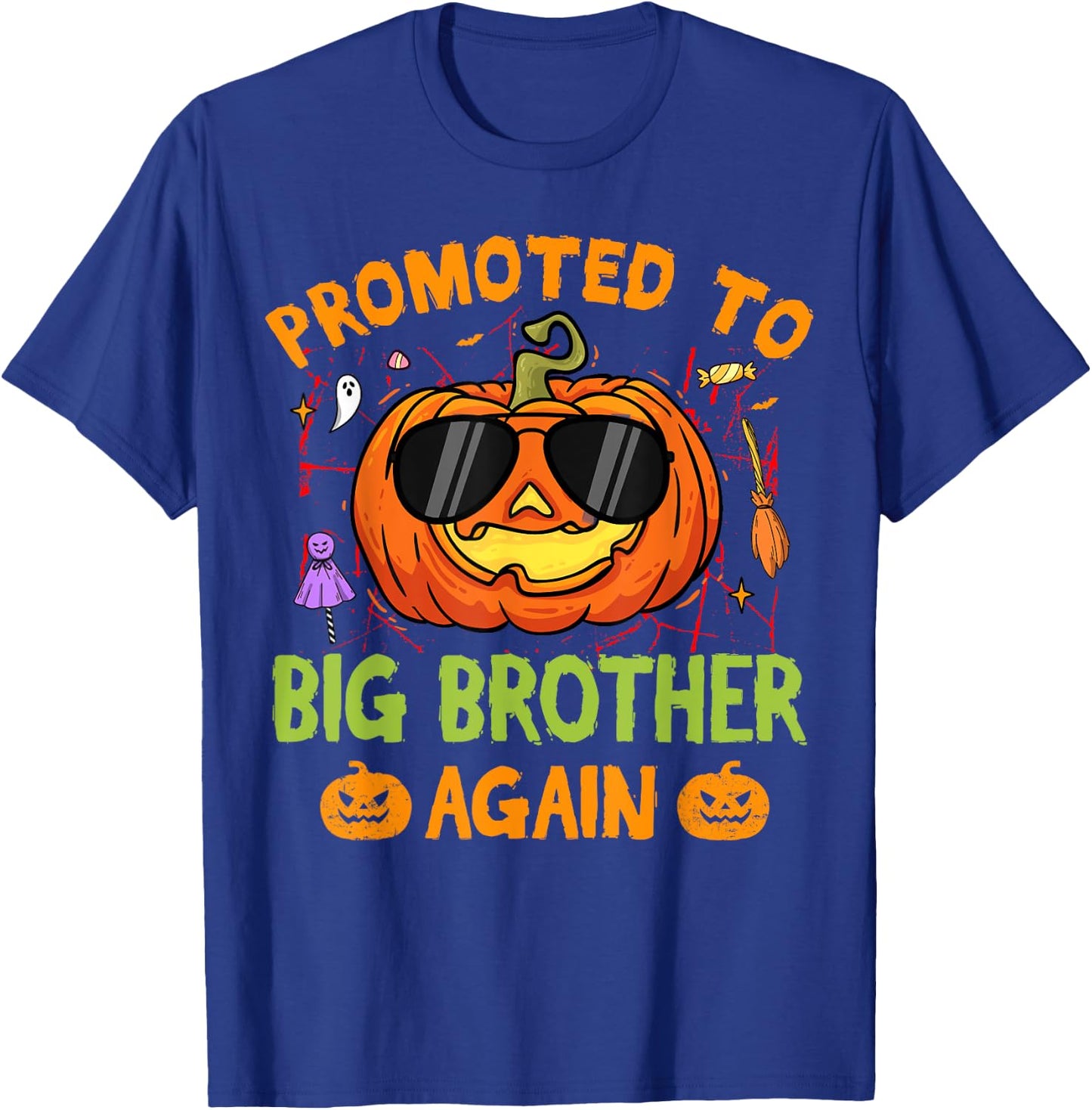 Promoted To Big Brother Again Halloween Pumpkin Family T-Shirt - T-Shirt | Royal