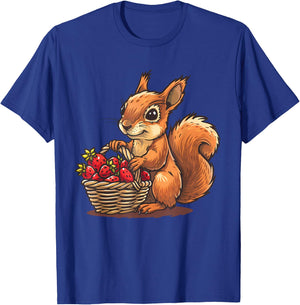 Strawberry Squirrel Wildlife Cute Squirrel Animal Art Motif T-Shirt - T-Shirt | Royal