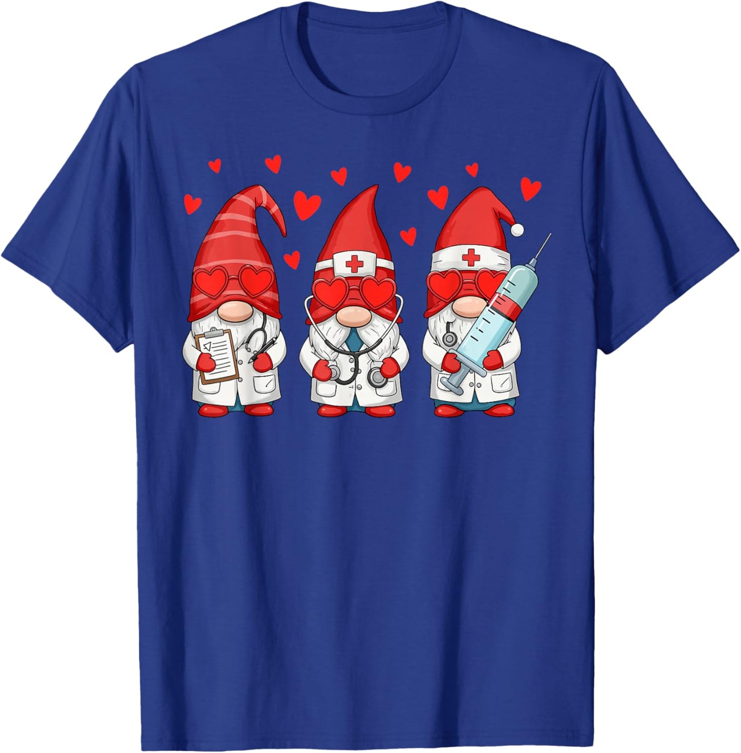 Gnome Nurse Stethoscope Nursing Scrub Valentine T-Shirt - T-Shirt | Royal