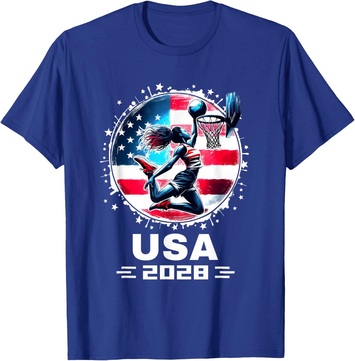 USA Team 2028 United States American Flag Women Basketball T-Shirt - T-Shirt | Royal