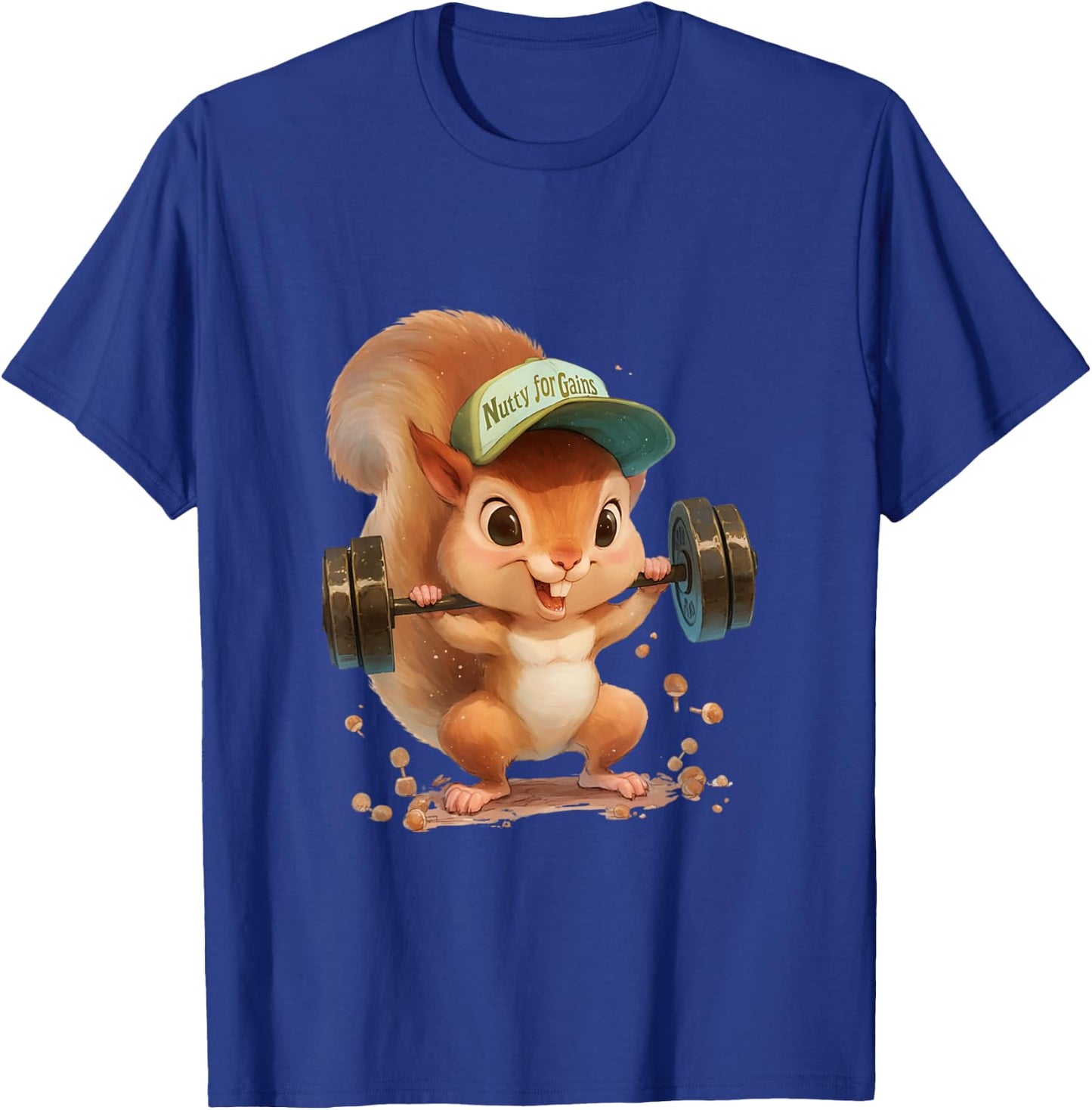 Nutty for Gains Fitness Squirrel Workout Gym Art T-Shirt - T-Shirt | Royal