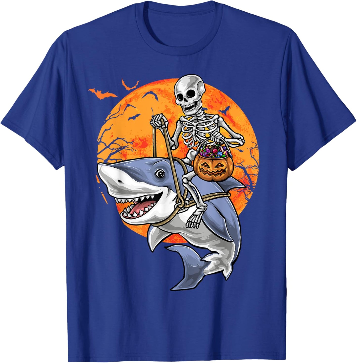 Halloween Skeleton Shark Kids Boys Girls T-Shirt - T-Shirt | Royal