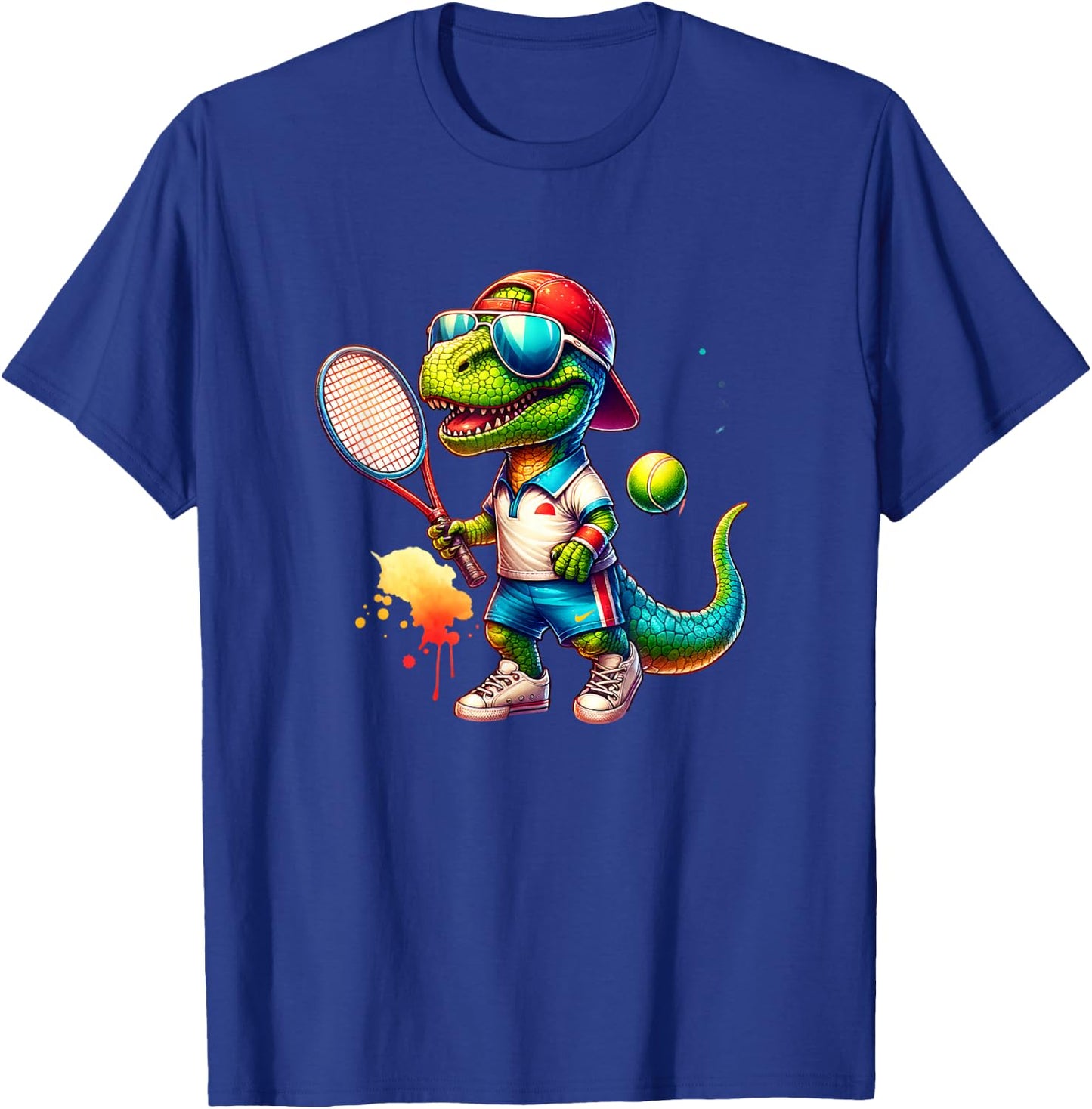 Dinosaur Dino Boy Tennis Player Sport T-Shirt - T-Shirt | Royal