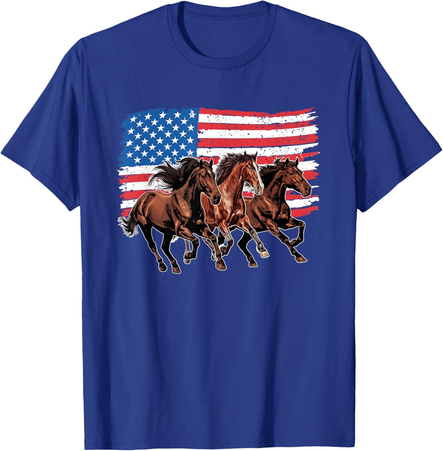 Patriotic Horses 4th Of July American Flag Patriotic Horse Women Kids Men T-Shirt - T-Shirt | Royal