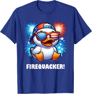 4th of July Firequacker Duck American Flag Fireworks Graphic T-Shirt - T-Shirt | Royal