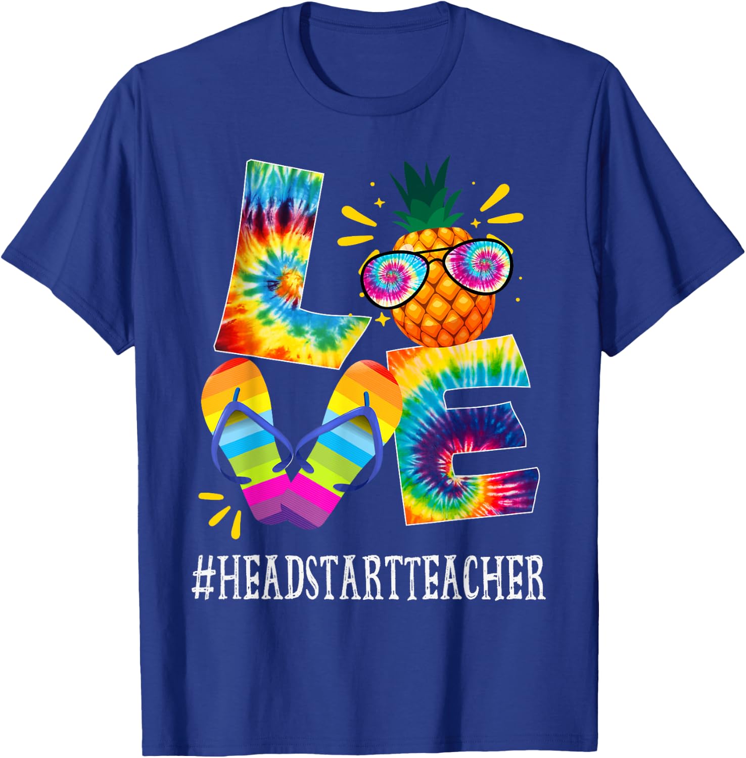 Headstart Teacher Love Pineapple Summer Off duty Tie Dye Women T-Shirt - T-Shirt | Royal