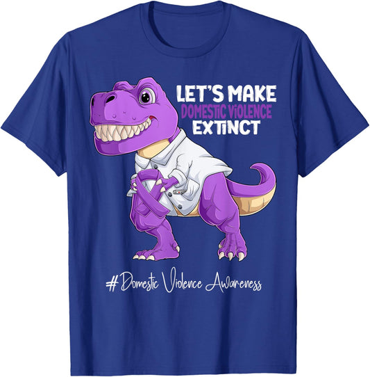 Purple Ribbon Trex Domestic Violence Awareness T-Shirt - T-Shirt | Royal