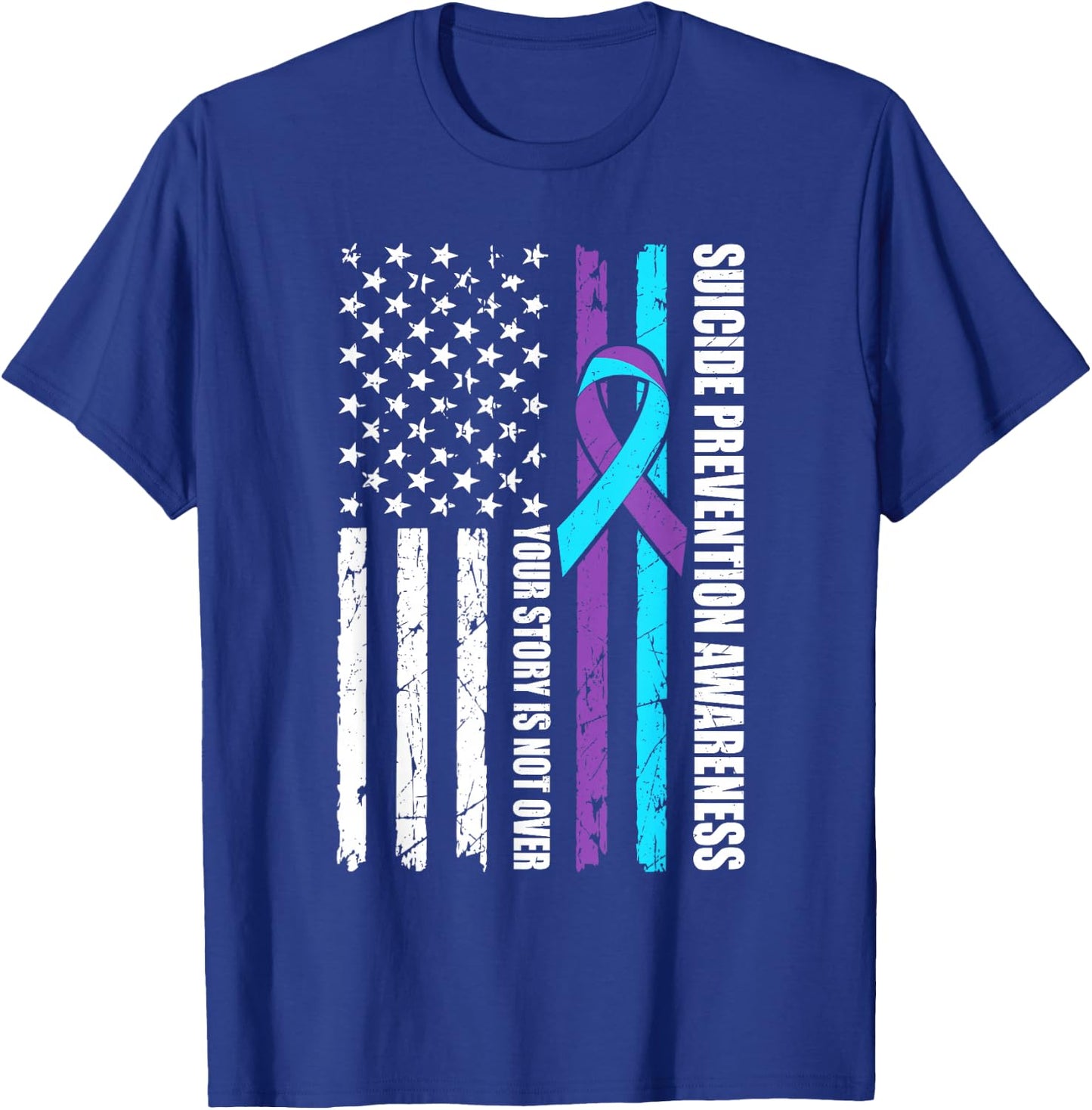 Suicide Prevention Awareness Month Flag Teal & Purple Ribbon T-Shirt - T-Shirt | Royal