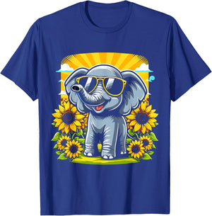 Elephant with Sunglasses and Sunflowers Funny Elephant Lover T-Shirt - T-Shirt | Royal