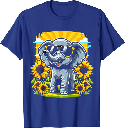 Elephant with Sunglasses and Sunflowers Funny Elephant Lover T-Shirt - T-Shirt | Royal