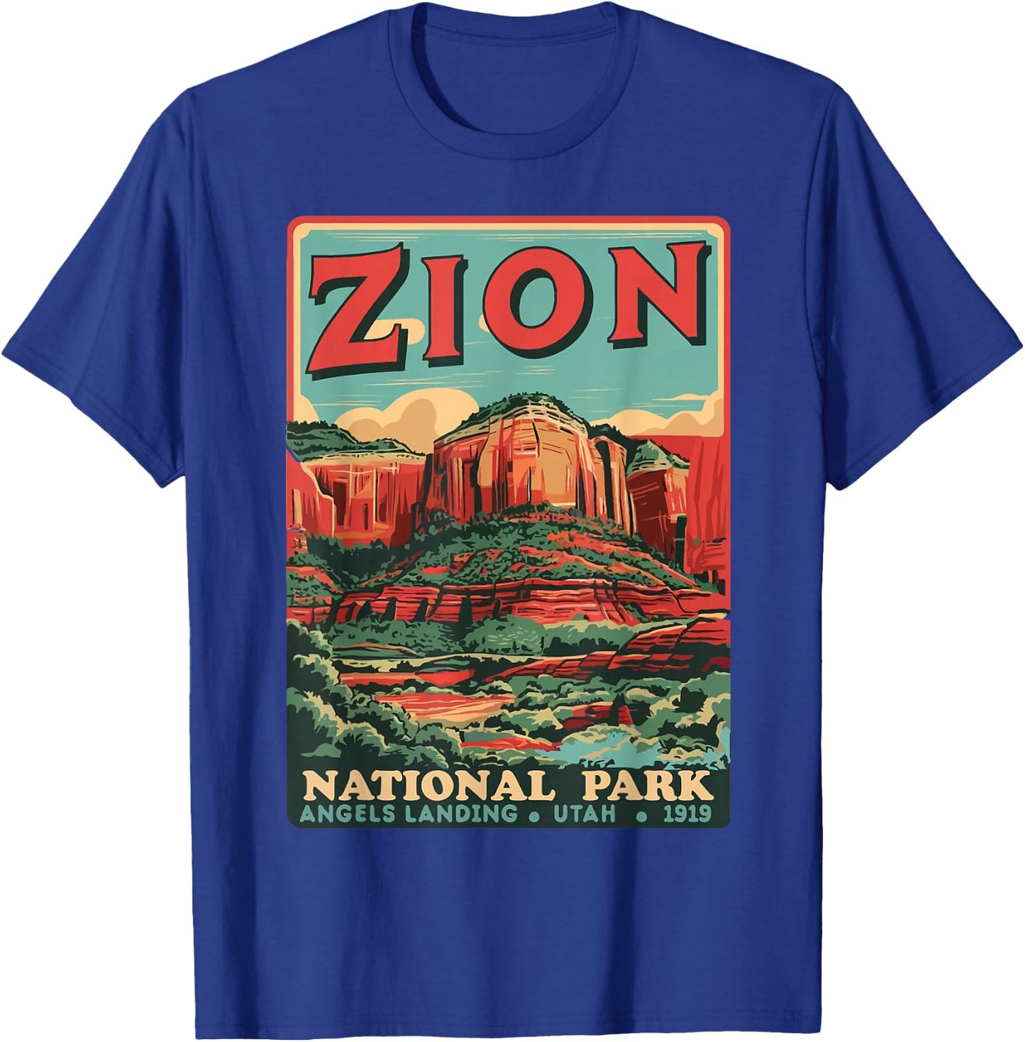 Zion National Park Utah Angels Landing Vintage hiking Trail T-Shirt - T-Shirt | Royal