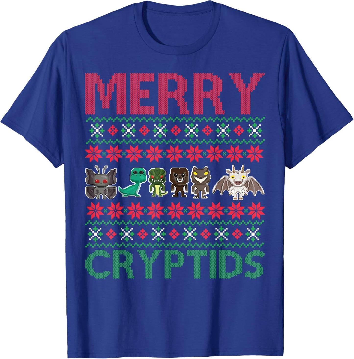 Merry Cryptids Ugly Christmas Bigfoot Apparel T-Shirt - T-Shirt | Royal