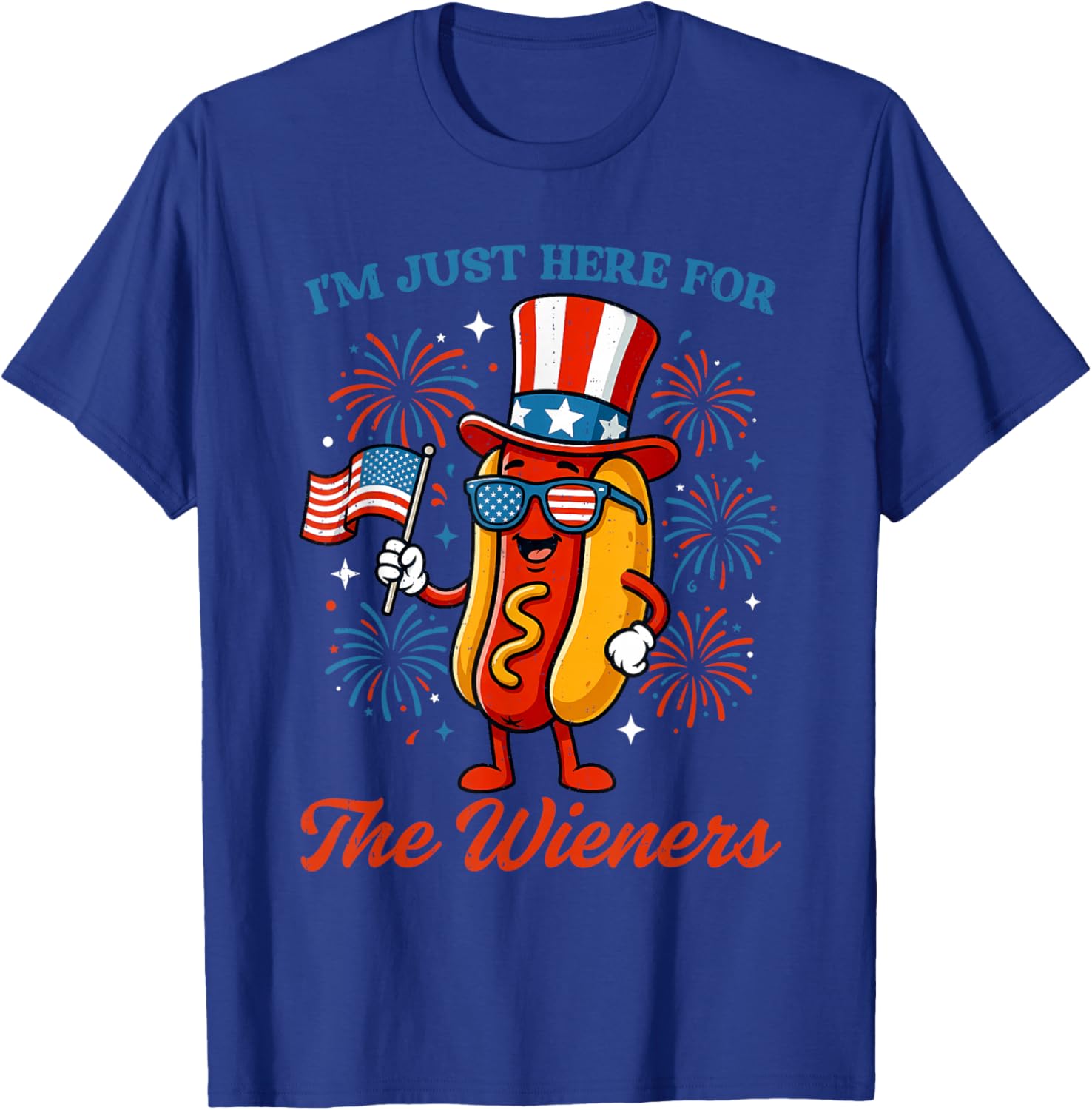 Here for Wieners 4th of July Hotdog Patriotic USA Men Women T-Shirt - T-Shirt | Royal