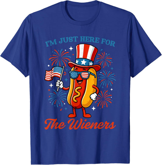 Here for Wieners 4th of July Hotdog Patriotic USA Men Women T-Shirt - T-Shirt | Royal