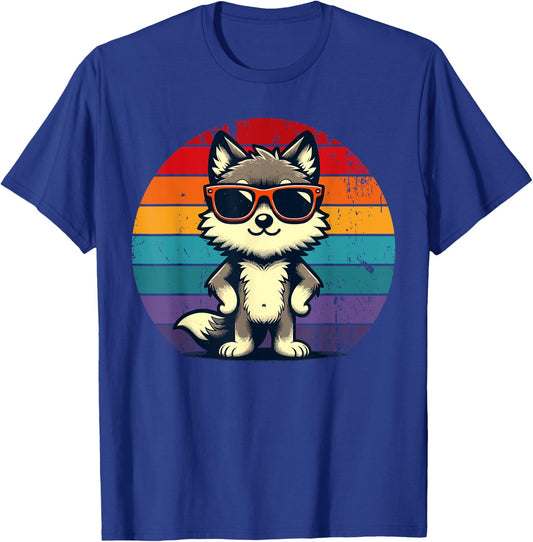 Cool Retro Wolf in Sunglasses 70s 80s 90s Novelty Funny Wolf T-Shirt - T-Shirt | Royal