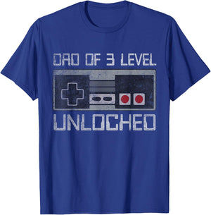 Daddy Again Leveled Up To Dad Of 3 Level Unlocked Father Day T-Shirt - T-Shirt | Royal