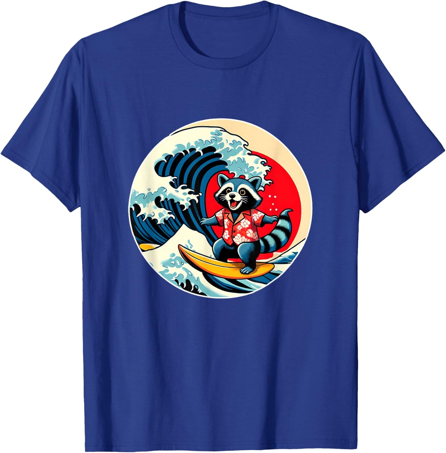 Great Wave Kanagawa Racoon Surfing T-Shirt - T-Shirt | Royal