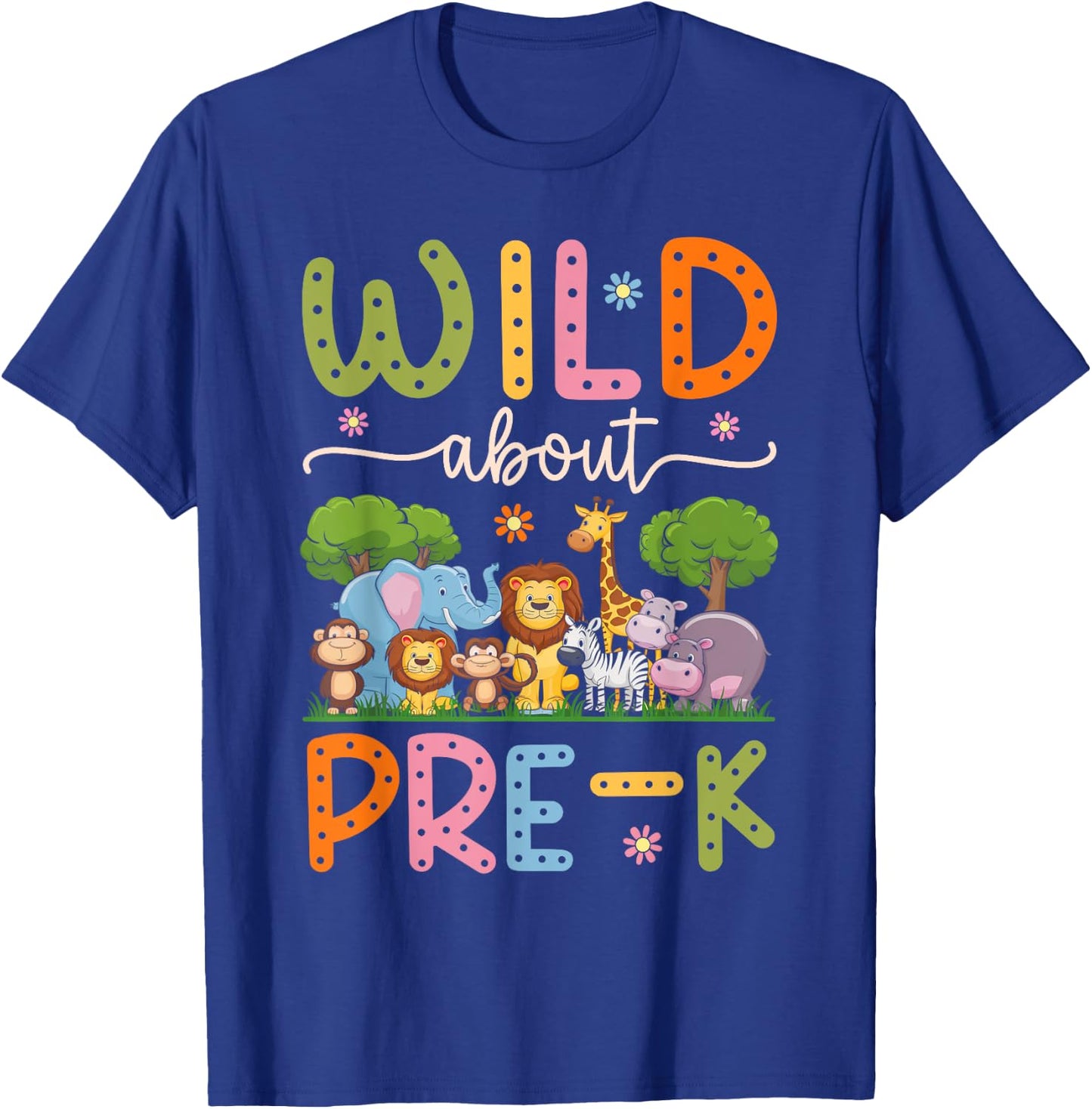 Wild About Pre-K Teacher Student Groovy Back To School Pre-K T-Shirt - T-Shirt | Royal