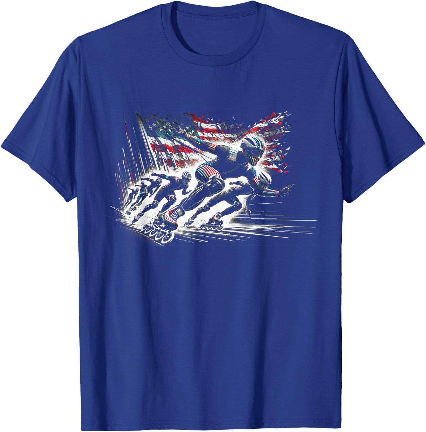 Inline Speed Skating American Flag Roller Blading T-Shirt - T-Shirt | Royal
