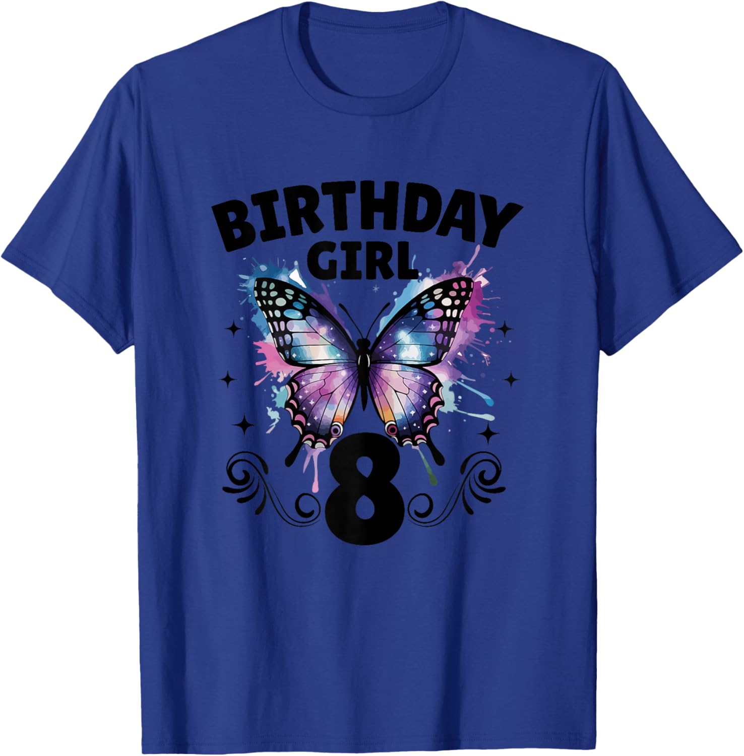 Birthday Girl Eight Years Old Butterfly 8th Birthday Party T-Shirt - T-Shirt | Royal