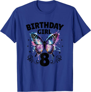 Birthday Girl Eight Years Old Butterfly 8th Birthday Party T-Shirt - T-Shirt | Royal