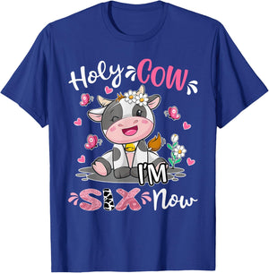 Kids Holy Cow I'm Six 6 Years Old 6th Birthday Boy Girl T-Shirt - T-Shirt | Royal