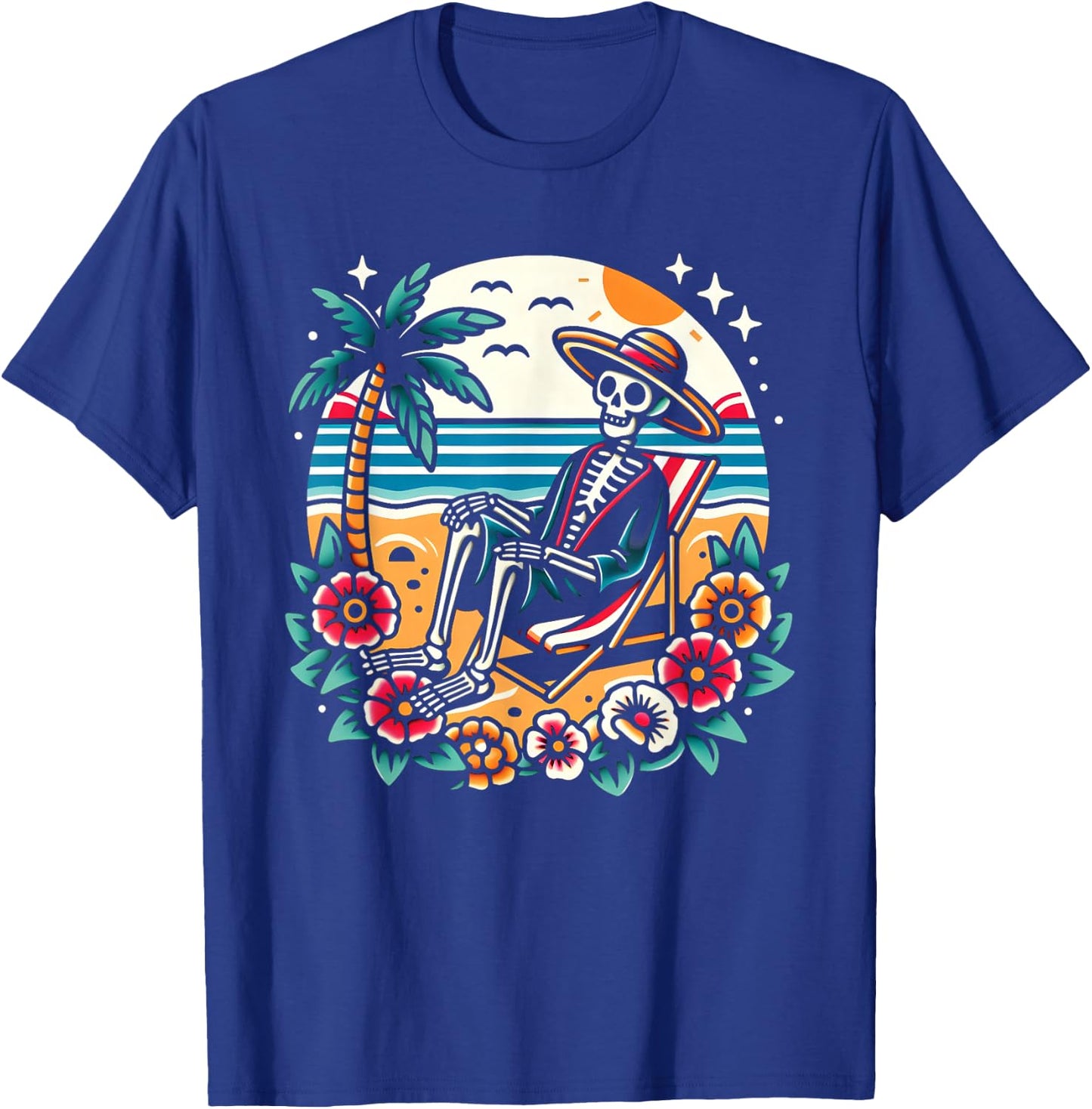 Skeleton On The Beach Traditional Tattoo Artist Inked T-Shirt - T-Shirt | Royal